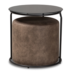 Baxton Studio Kira Modern and Contemporary Black with Grey and Brown 2-Piece Nesting Table and Ottoman Set